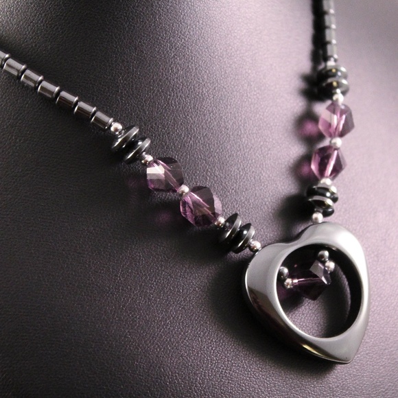 Ironstone Open Heart and Purple Gemstone Necklace - Picture 3 of 7